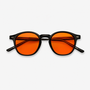 Old Night round blue light glasses with warm amber lenses