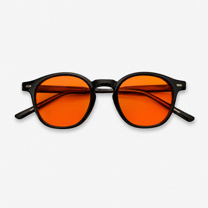 Old Night round blue light glasses with warm amber lenses