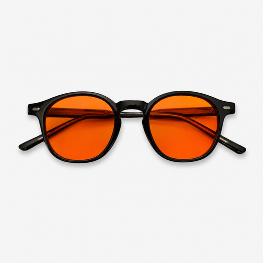 Old Night round blue light glasses with warm amber lenses